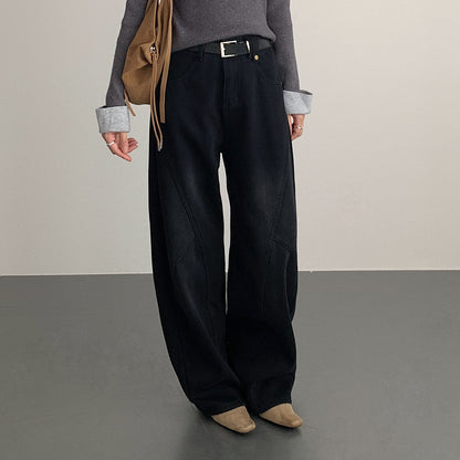 【LD11023】實拍S~XL顯瘦加絨加厚高腰寬鬆彎刀牛仔褲＋腰帶251124