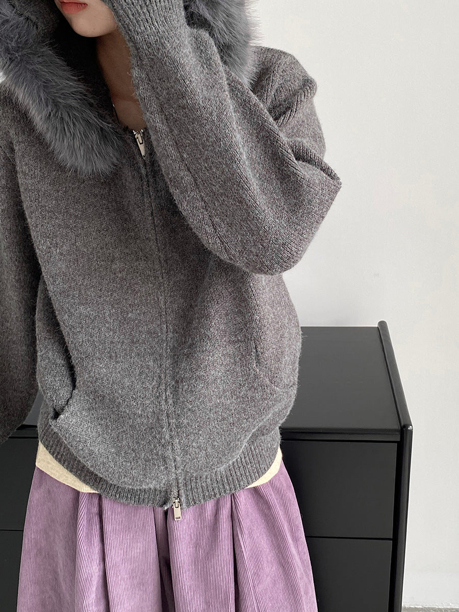 【cimz8321】實拍可拆卸毛領連帽拉鍊毛衣外套251128