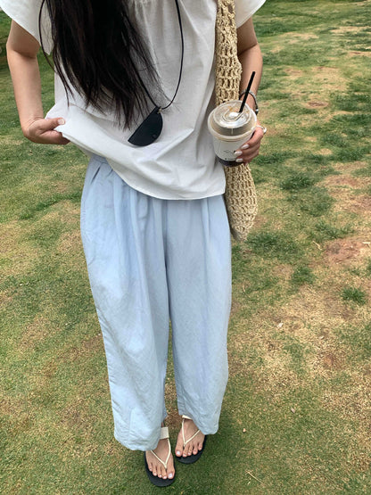【H5196】實拍夏天超舒服的棉麻褶皺寬鬆闊腿褲250415