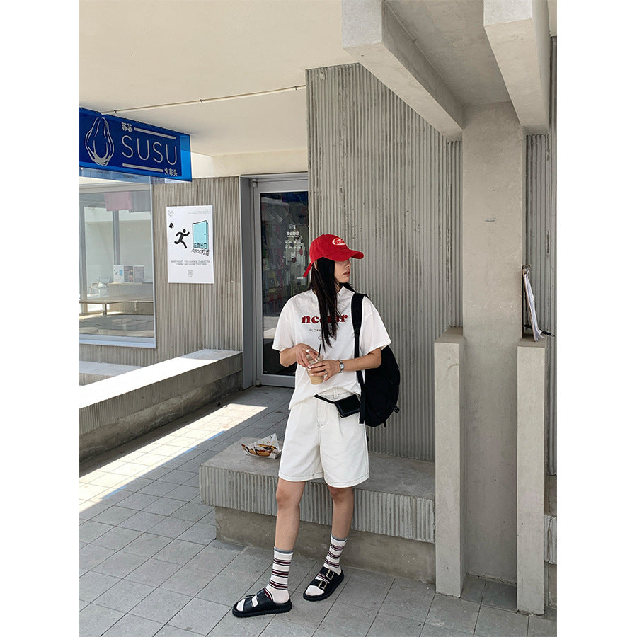 【H5280】實拍韓國夏天白色五分牛褲250603