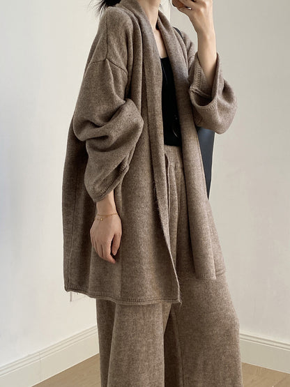 【YP1018】 實拍秋冬高級感慵懶針織開衫＋繫帶＋高腰針織闊腿褲 套裝251023