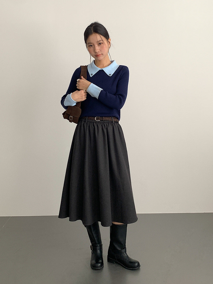 【LD11034】實拍毛呢超顯瘦保暖高腰大裙擺a字裙251124