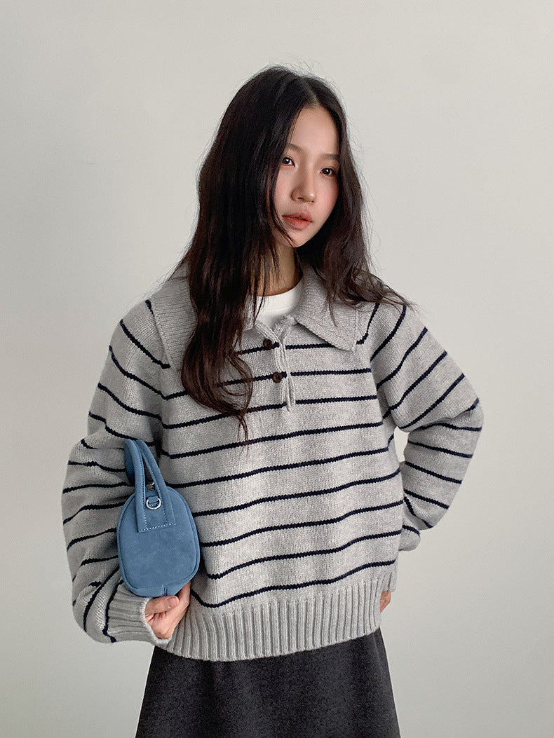 【LD11063】實拍復古條紋加厚棉羊絨針織毛衣251209