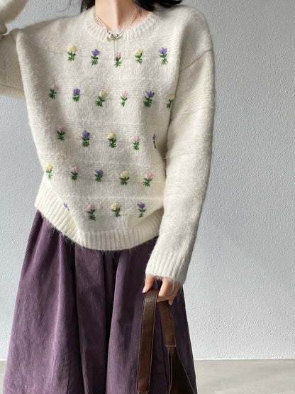 【cimz1377】實拍清新高級刺繡小花羊毛針織毛衣251128