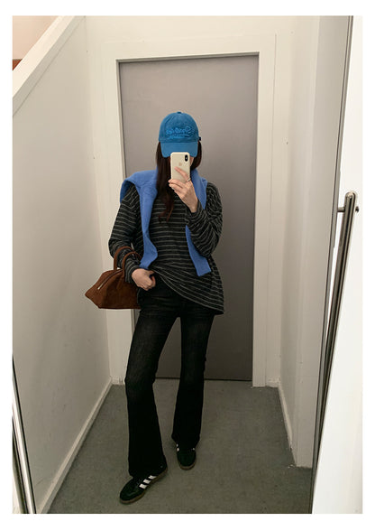 【H560】實拍加厚磨毛高腰微喇牛仔褲251021