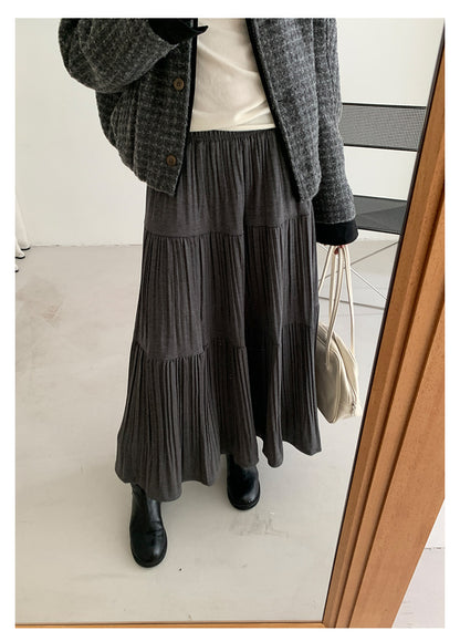 【H5476】實拍秋冬質感簡約細摺鬆緊腰a字傘裙251109