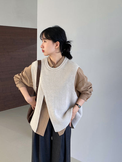 【cim8979】實拍秋冬設計師款不規則寬鬆針織馬甲251030