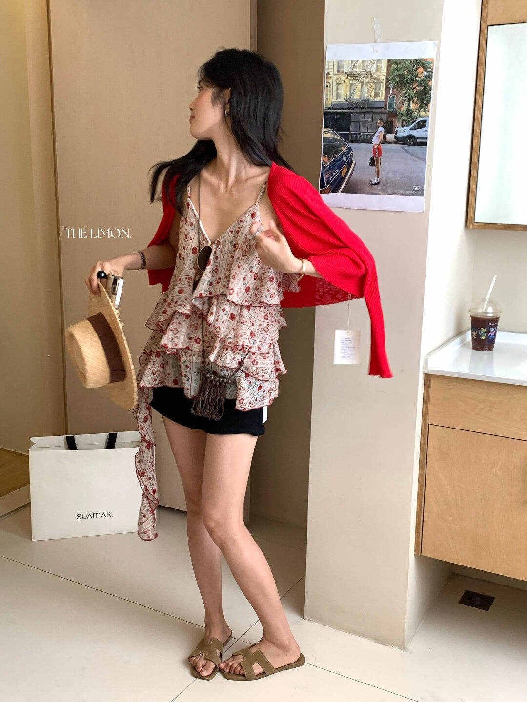 【L10658】復古甜美少女感🎀浪漫碎花飄帶荷葉邊無袖細肩帶背心上衣260518