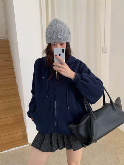 【H5495】實拍男友寬鬆款刺繡長袖連帽衞衣外套251109