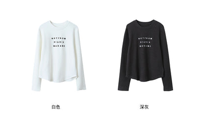 【LD11107】實拍軟糯雙面德絨字母刺繡圓領長袖T恤260112