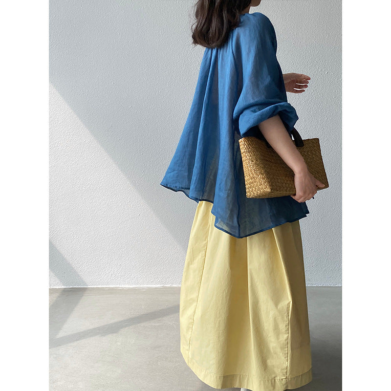 【cimz1815】實拍日系慵懶氛圍感✨百搭壓褶氣球花苞廓形長裙260409