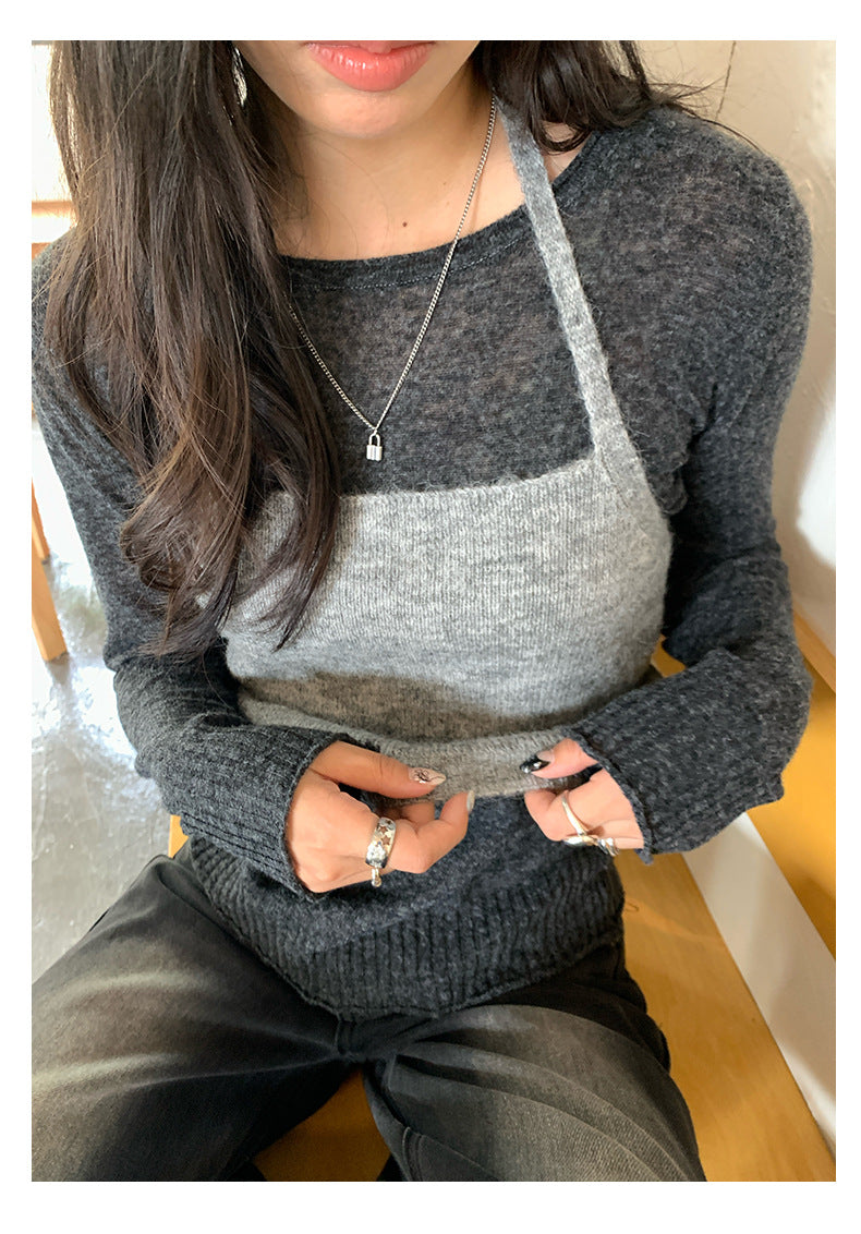 【H5393】實拍韓系簡約長袖針織衫＋休閒針織背心250902