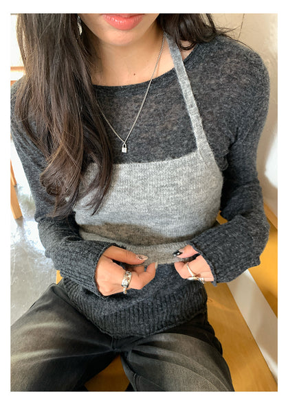 【H5393】實拍韓系簡約長袖針織衫＋休閒針織背心250902