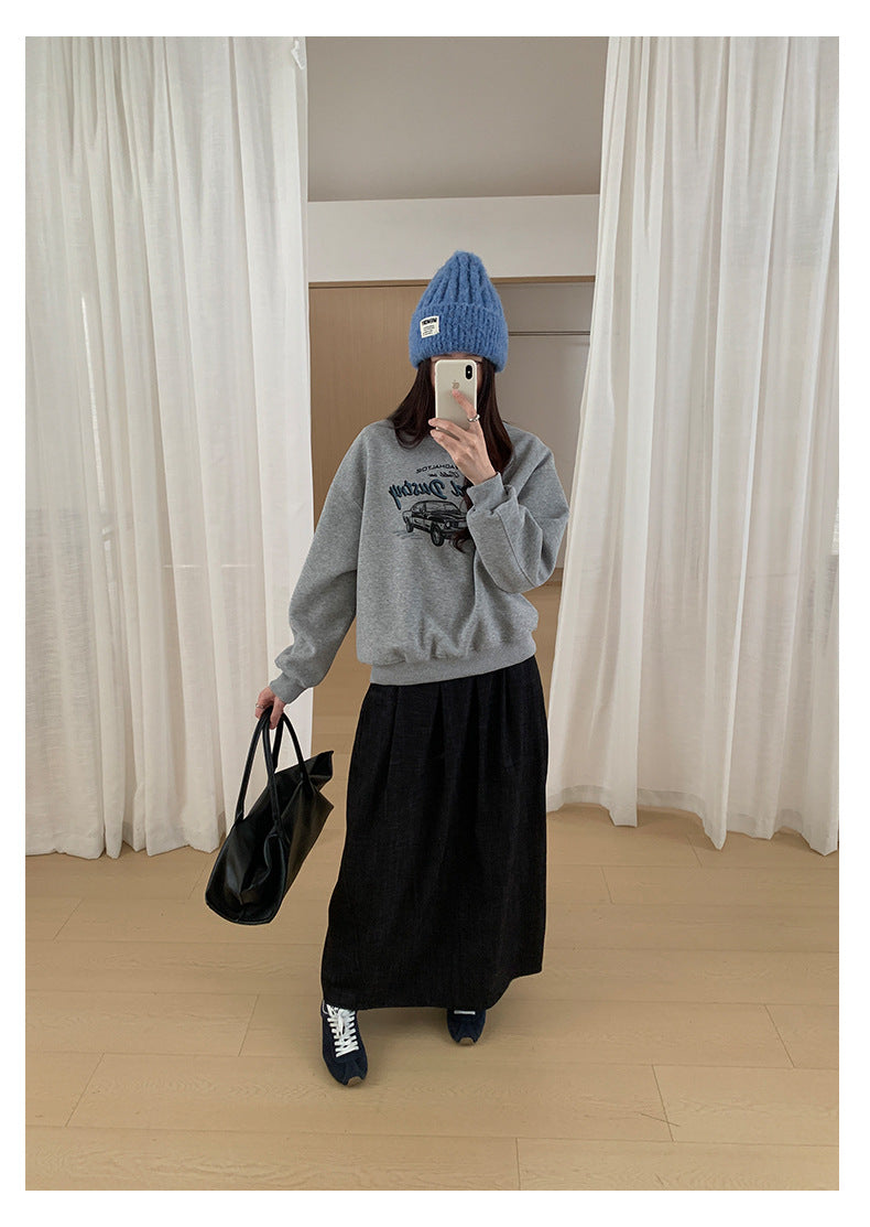 【H573】實拍美式汽車印花寬鬆圓領衛衣251021