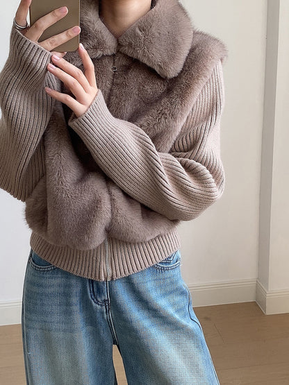 【YH8309】實拍高質感時髦仿皮草拼接針織假2件毛毛外套251113