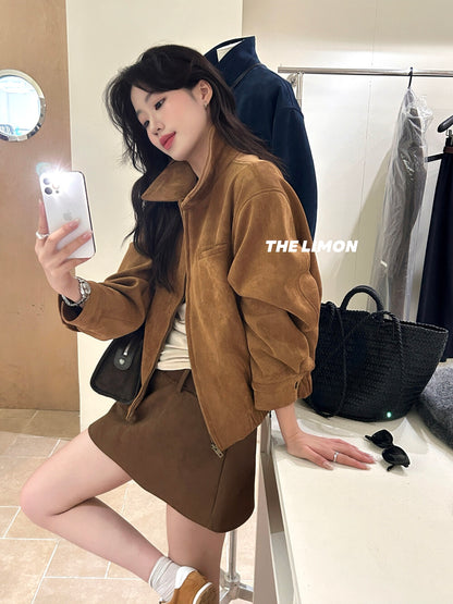 【L9150】實拍檸檬復古寬鬆羊津絨工裝長袖短外套251117