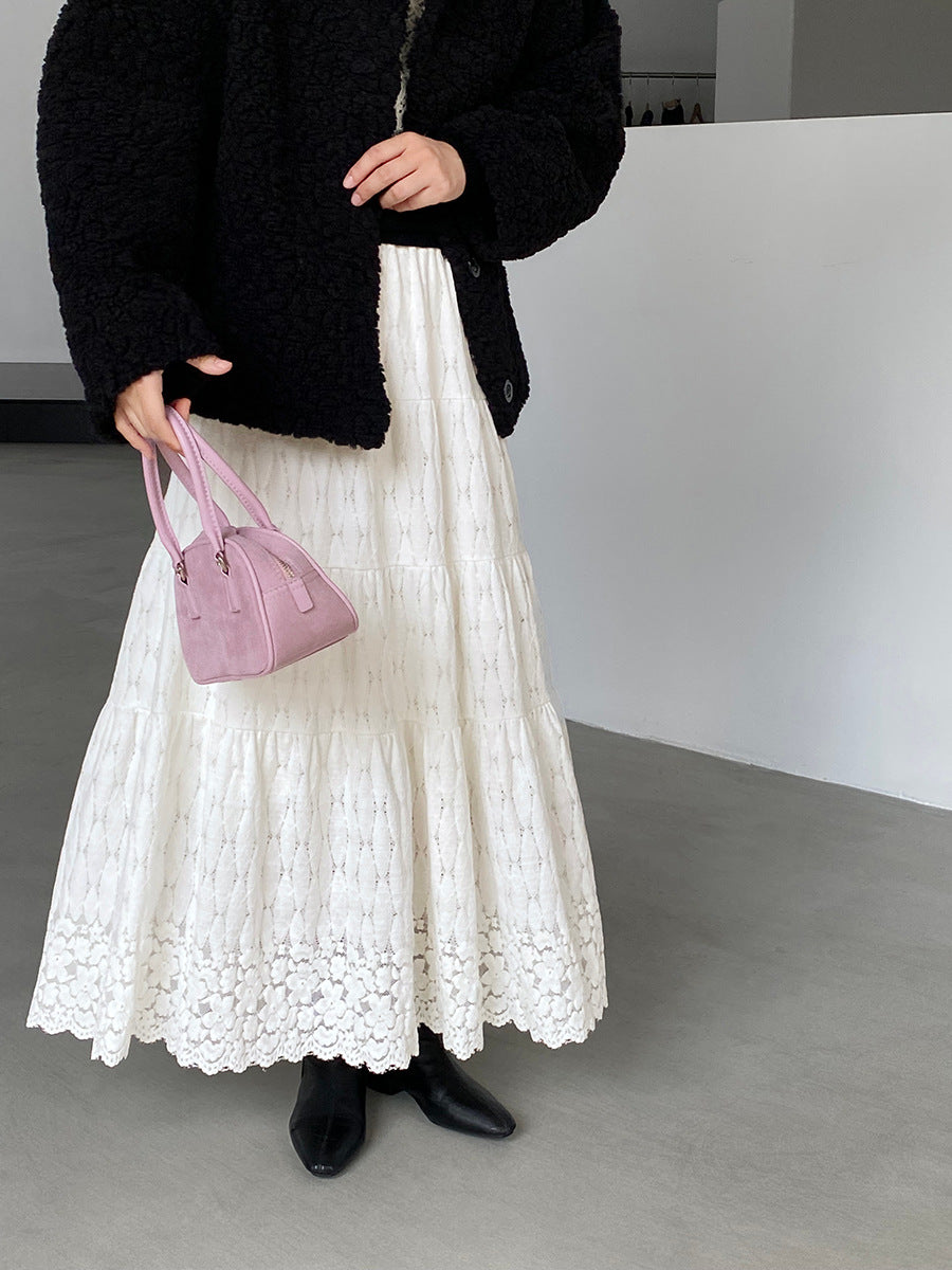 【cim6378】實拍冬日加厚蕾絲長裙251030