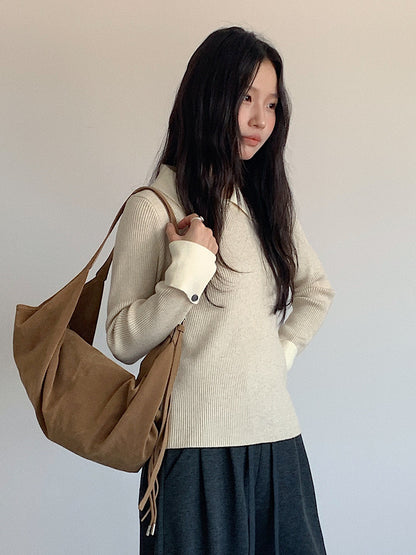 【LD11026】實拍絕美法式針織坑條假2件針織衫251124