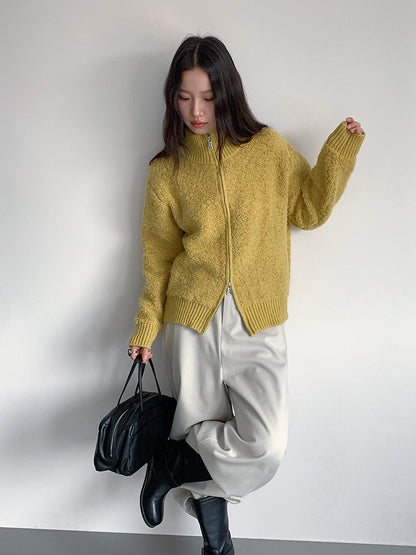 【LD11015】實拍雙頭拉鍊毛絨半高領加厚針織毛衣外套251110