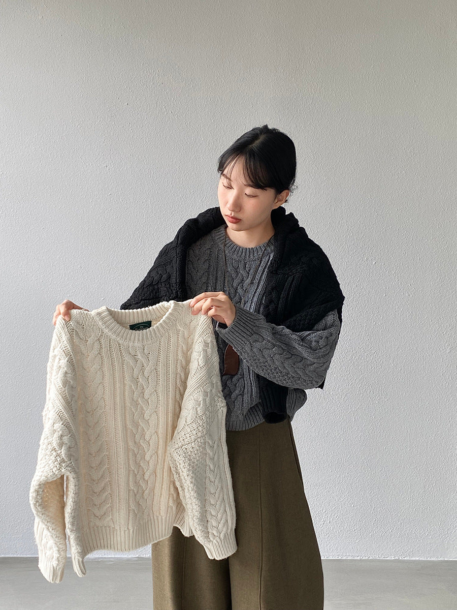 【cimz1398】實拍復古加厚保暖棒針麻花針織毛衣（棉羊毛17)251120