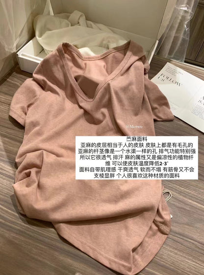 【L08243】實拍Hers夏季純色雪花苧麻短袖T恤250505