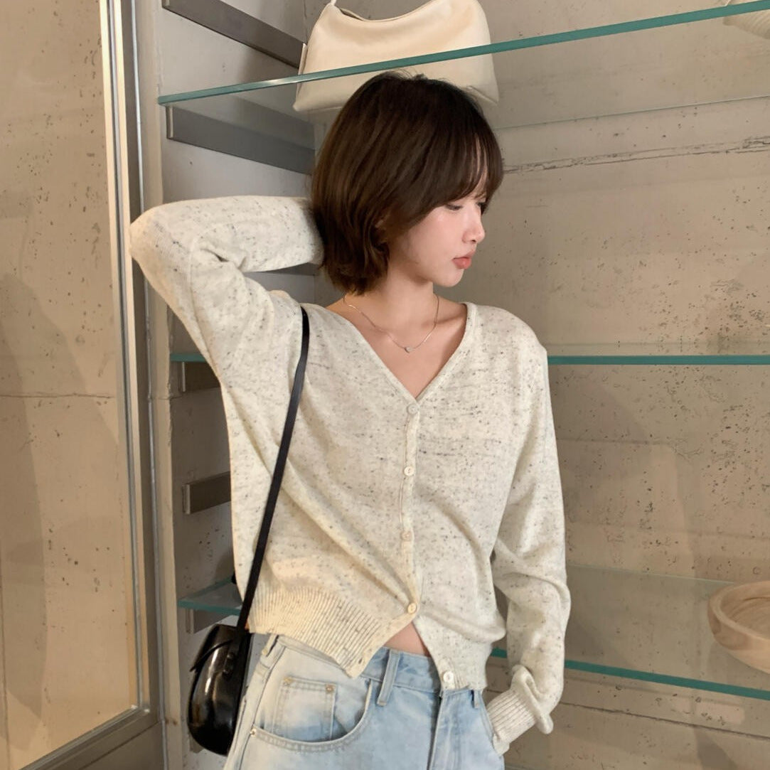 【LR01315】實拍imiss春季必備！修身顯瘦V領長袖針織罩衫260305