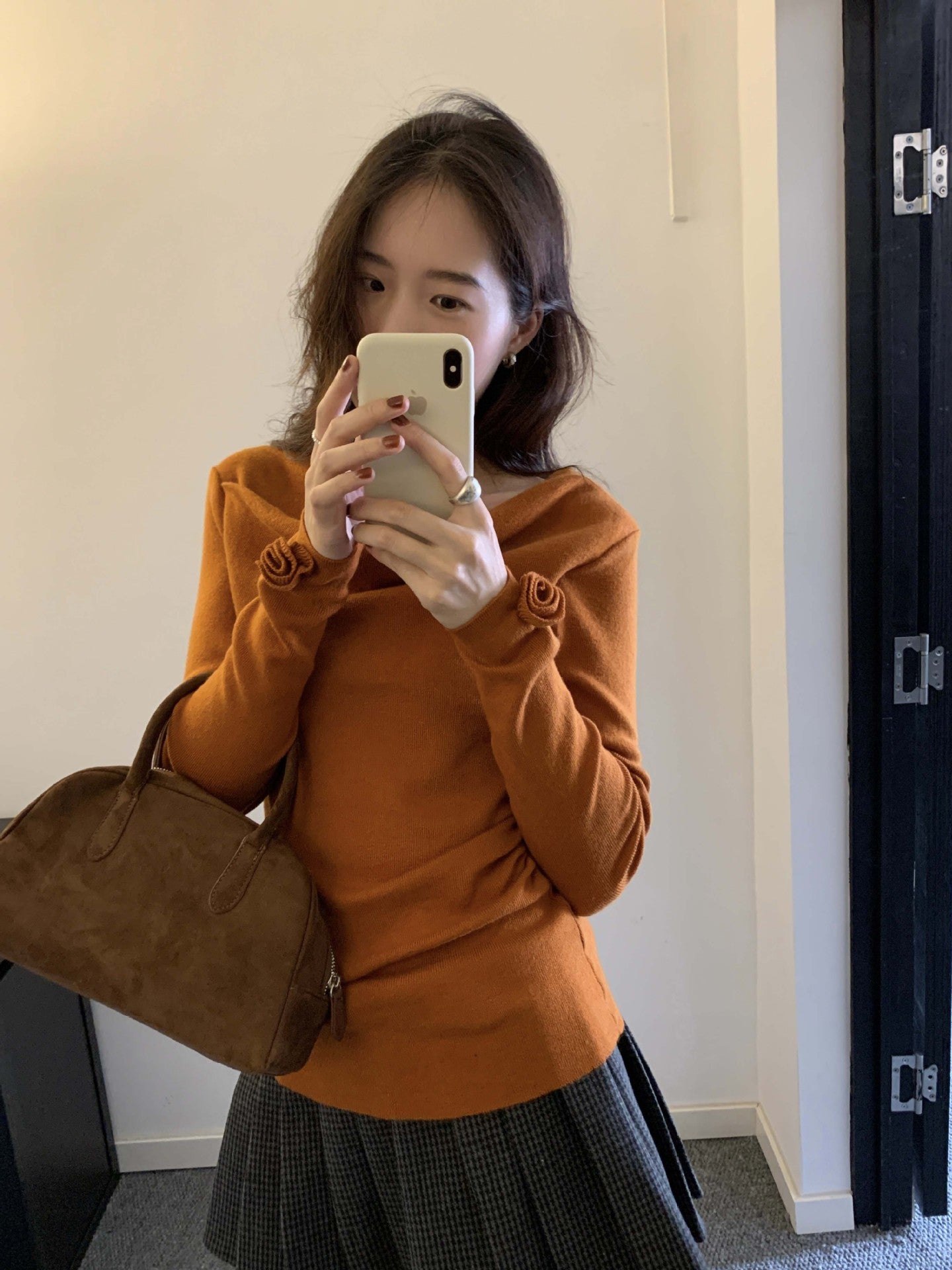 【H5487】實拍秋冬褶皺露肩針織衫251109