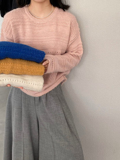 【cim1293】實拍氣質鏤空提花寬鬆慵懶針織衫(15羊毛)251030