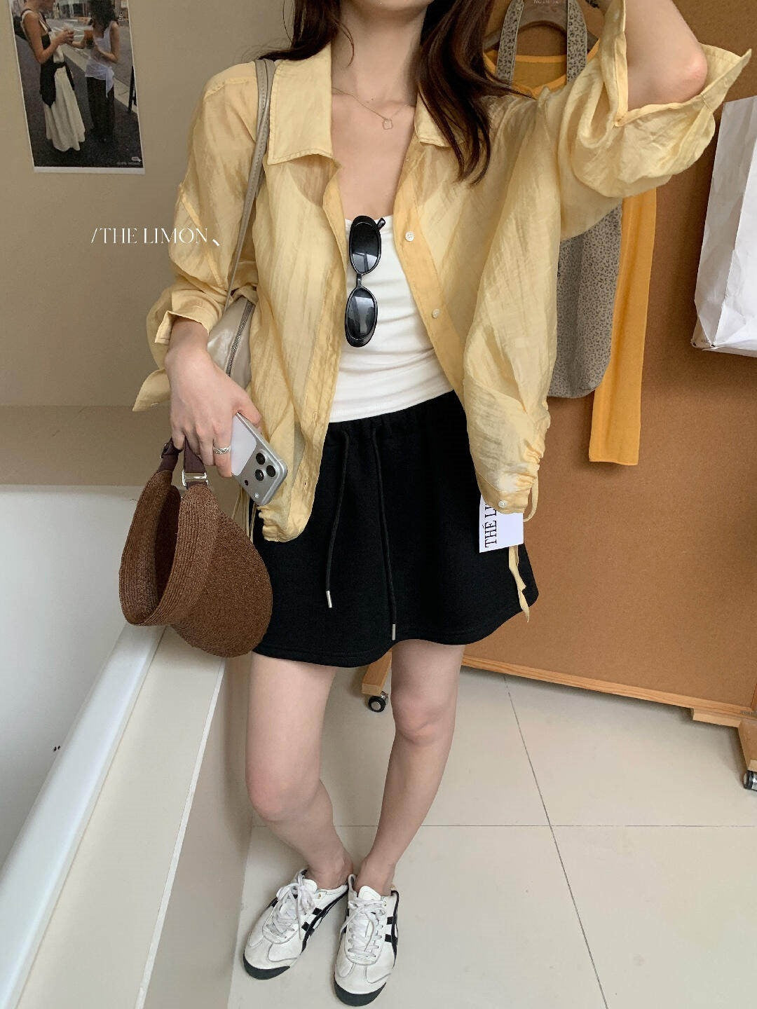 【L10757】韓系慵懶隨性☁️設計感下襬抽繩翻領長袖防曬襯衫260610