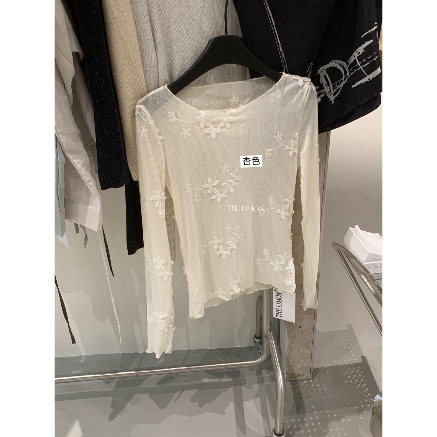 【LTM1800】檸檬早秋韓系高質感立體花朵刺繡網紗圓領長袖上衣260728