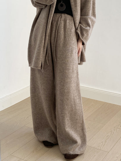 【YP1018】 實拍秋冬高級感慵懶針織開衫＋繫帶＋高腰針織闊腿褲 套裝251023