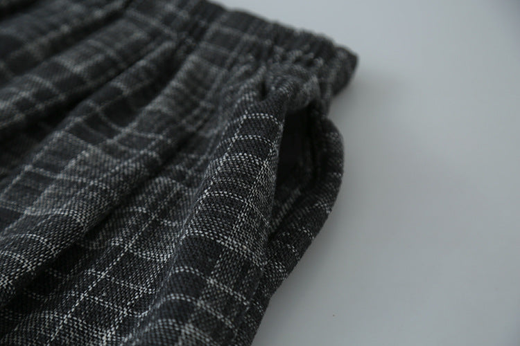 【LD11008】實拍復古毛呢格子高腰a字裙(左右有口袋）251110