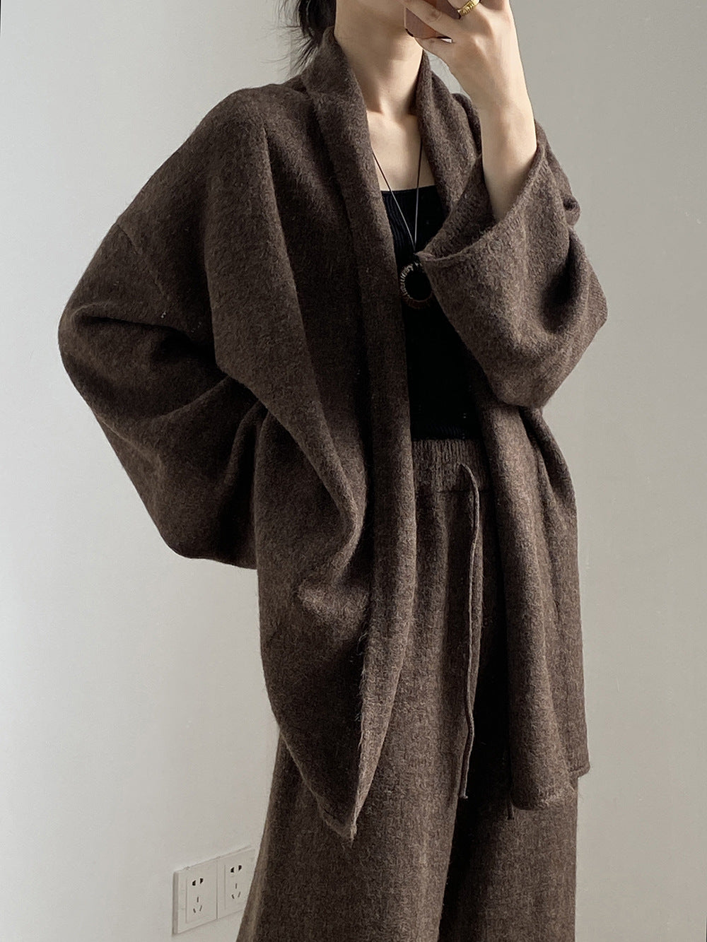 【YP1018】 實拍秋冬高級感慵懶針織開衫＋繫帶＋高腰針織闊腿褲 套裝251023