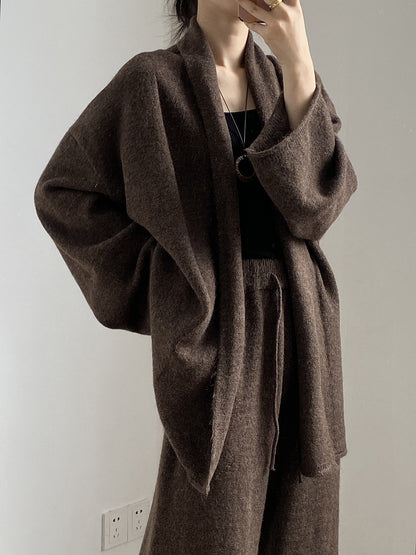 【YP1018】 實拍秋冬高級感慵懶針織開衫＋繫帶＋高腰針織闊腿褲 套裝251023