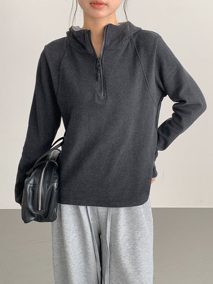 【LD11028】實拍德絨舒適極簡半拉鍊連帽衞衣251124