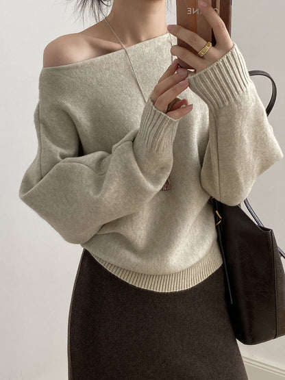 【YP2081】 實拍一字領斜肩慵懶針織毛衣251023