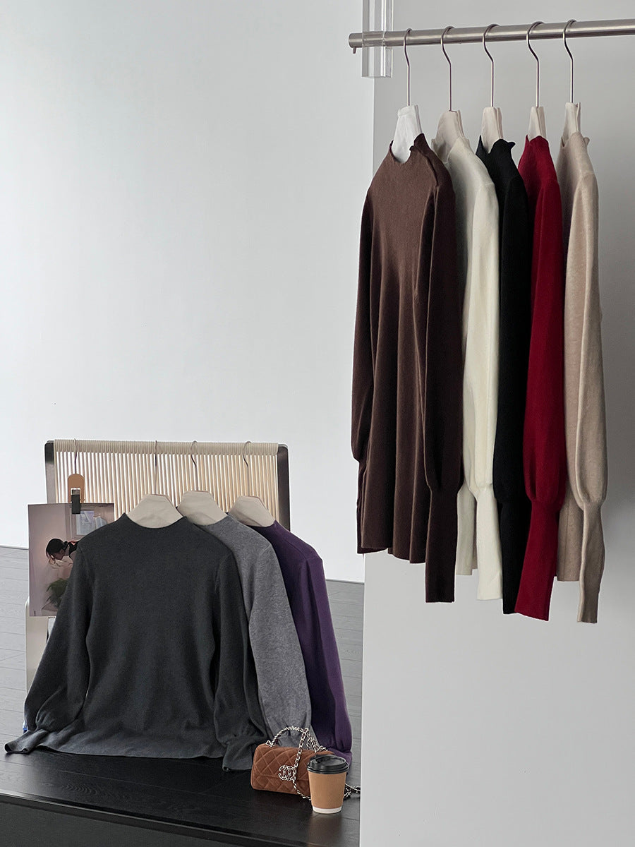 【cimz6652】實拍氣質半高領/V領燈籠袖極簡氣質針織衫251128