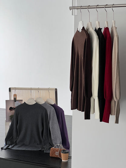 【cimz6652】實拍氣質半高領/V領燈籠袖極簡氣質針織衫251128