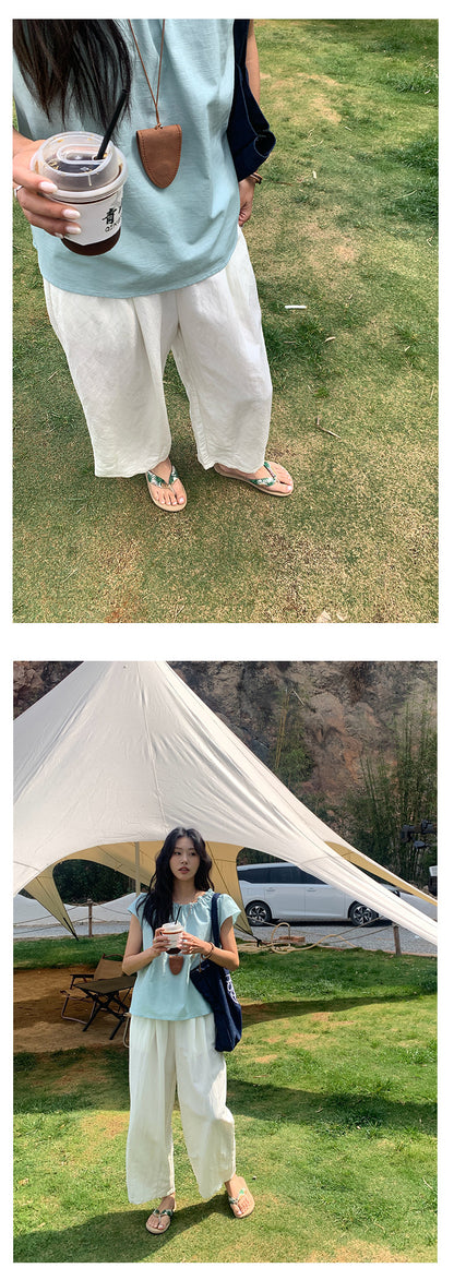 【H5196】實拍夏天超舒服的棉麻褶皺寬鬆闊腿褲250415