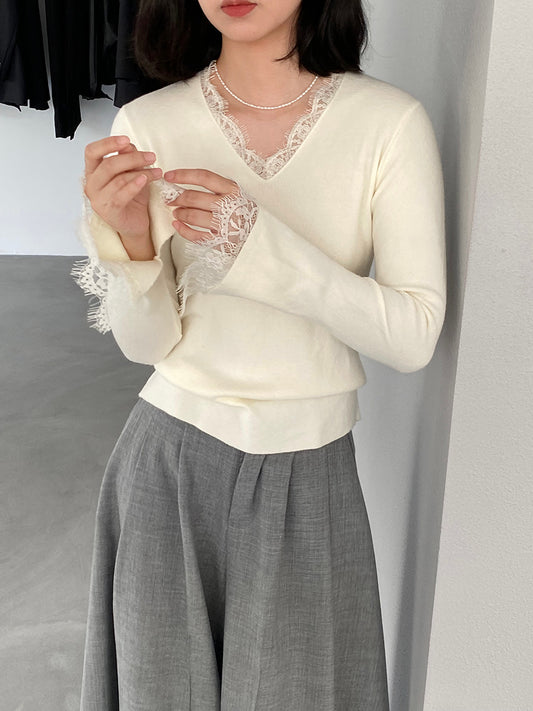 【cimz8833】實拍精緻蕾絲長袖針織衫251120