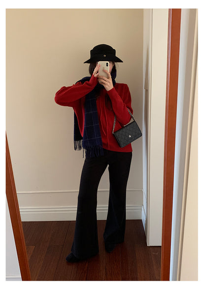 【H5517】實拍超級瘦高腰加絨厚款氣質喇叭褲251125