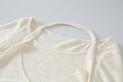 【LD11170】實拍韓系純慾微性感✨淡紫掛脖假兩件收腰顯瘦長袖針織衫260317