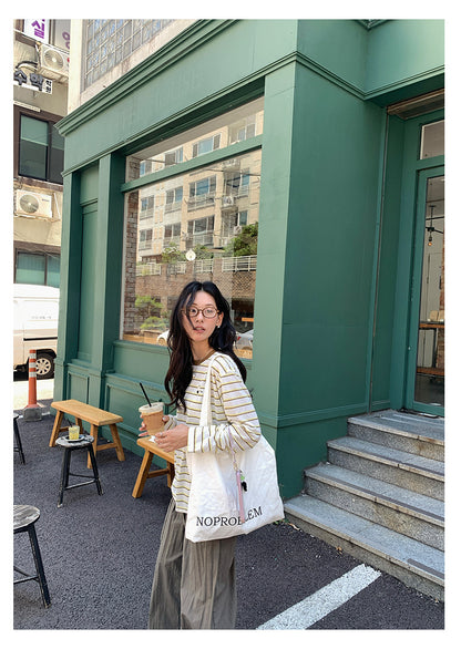 【H5386】實拍寬鬆薄款防曬圓領條紋長袖T恤250902