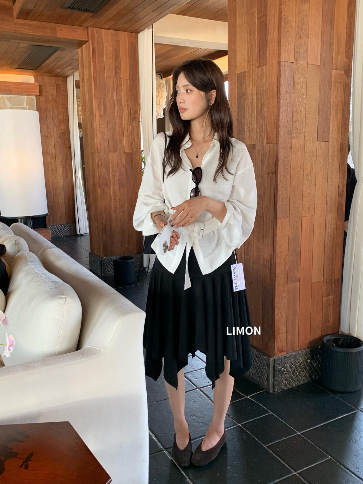 【L11017】檸檬家高質感通勤・天絲棉附腰帶設計感長袖襯衫260909