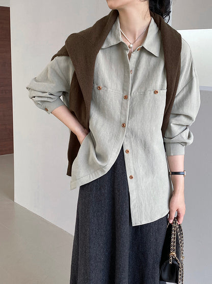 【cim6112】實拍韓國法式氣質天絲亞麻長袖襯衫251030