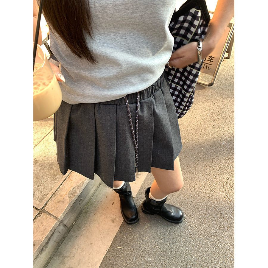 【H5121】實拍夏季休閒學院抽繩百褶裙(內裡安全褲）250317