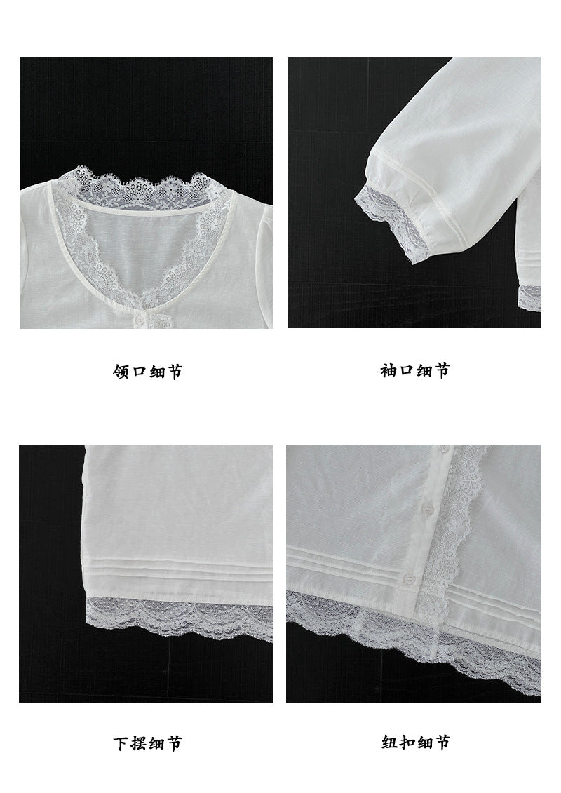 【cimz6569】高單法式白茶少女🌸氣質蕾絲天絲亞麻25燈籠袖襯衫260612