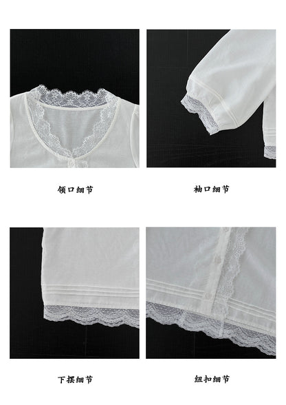 【cimz6569】高單法式白茶少女🌸氣質蕾絲天絲亞麻25燈籠袖襯衫260612