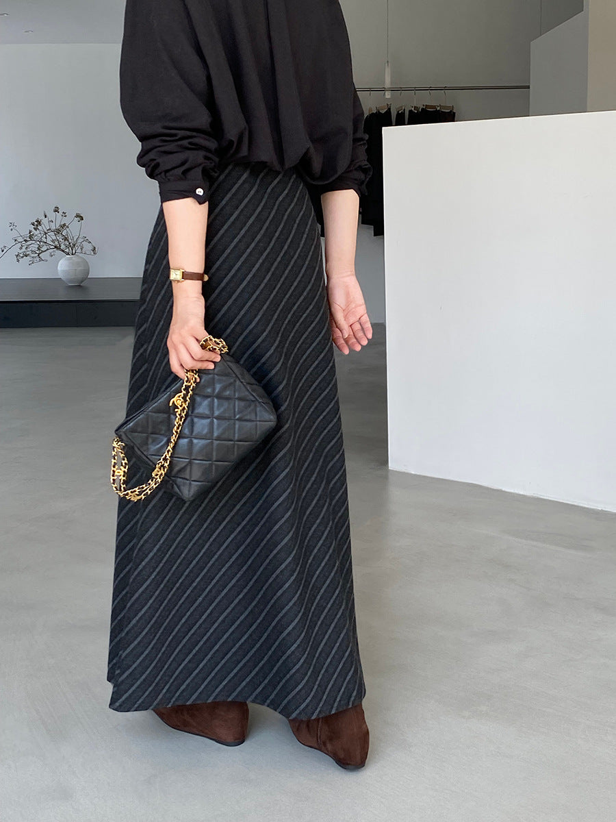 【cim2217】實拍時髦氣質斜紋高腰中長裙251030