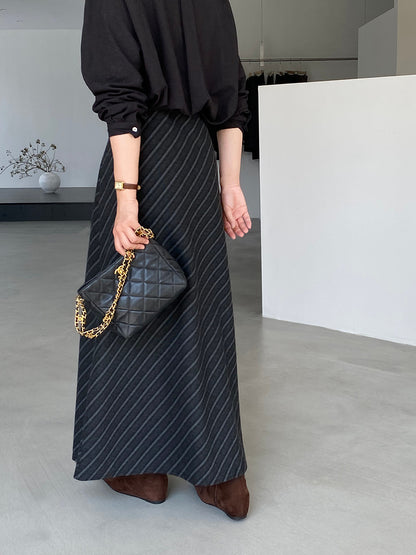 【cim2217】實拍時髦氣質斜紋高腰中長裙251030